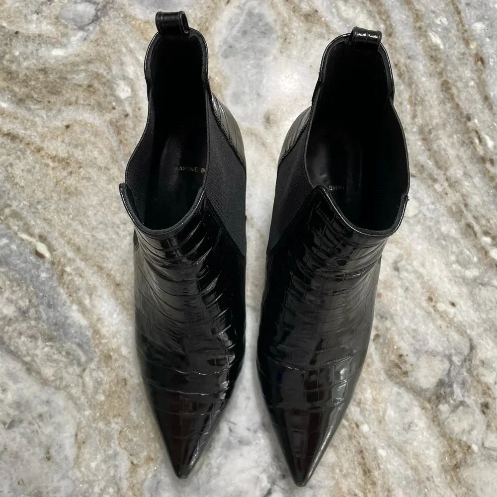 Anine Bing Stevie Black Croc Leather Booties size 39